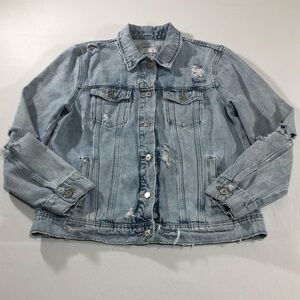 Old Navy Women’s Light Blue Distressed Denim Jacket Size Large